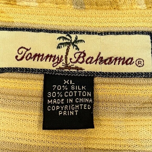 Tommy Bahama Shirt Mens Extra Large Silk Cotton Yellow Stripe Tropical Print - Picture 2 of 14